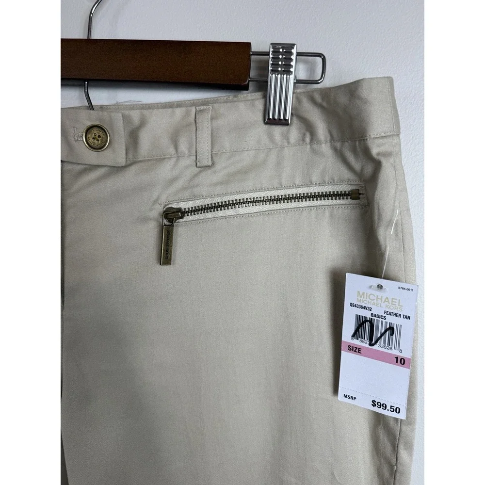 Michael Kors Pants Womens Sz 10 Tan Zip Pocket Slim Ankle Stretch Preppy Classic